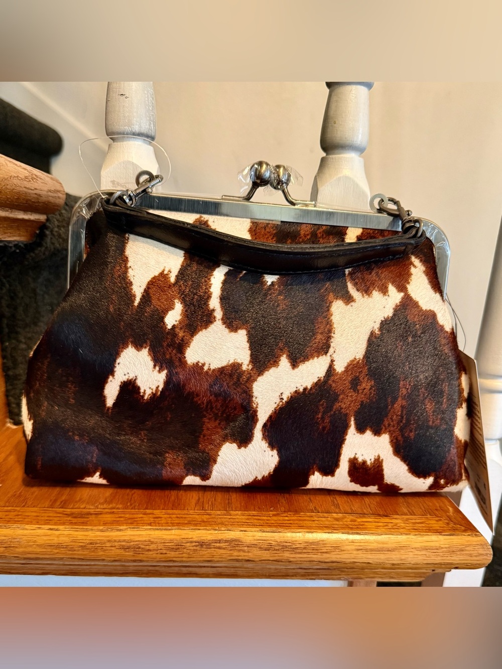 Patricia Nash real fur Cowhide Crossbody & Frame Satchel Set - Brown & White - Picture 2 of 12